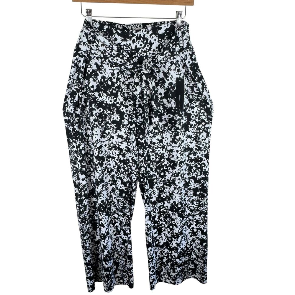 Robert Louis NWT Black White Floral Stretchy Straight Leg High Rise Pants Sz 1X